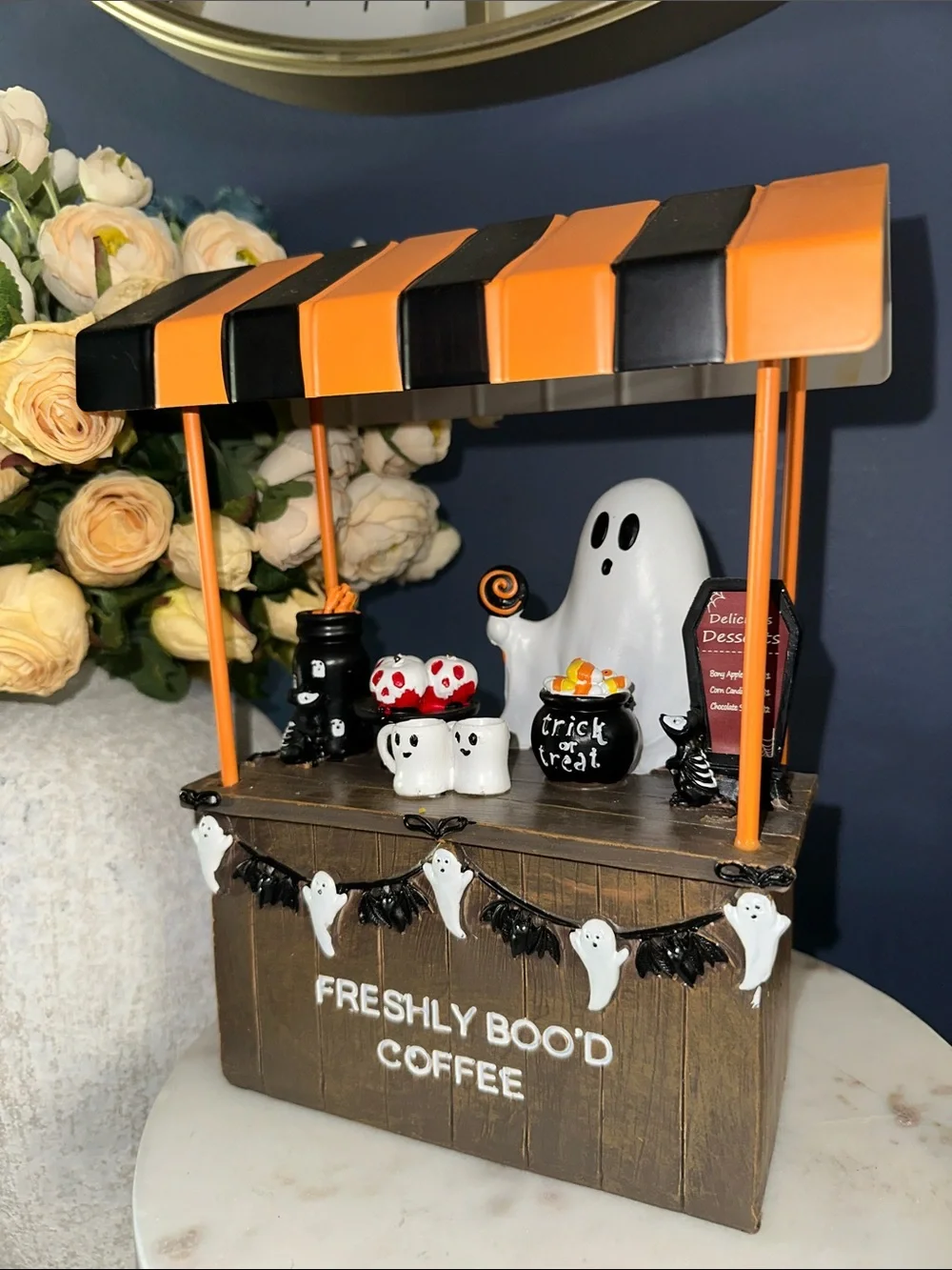 Halloween Ghost Coffee Stand Decoration - Orange & Black ghost cart